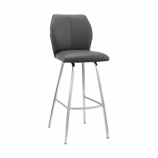Armen Living 26 in. Tandy Gray Faux Leather & Brushed Stainless Steel Counter Stool LCTNBABSGR26